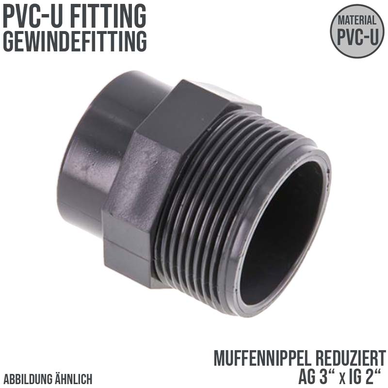 3" x 2" PVC Fitting Gewinde Muffennippel Außen x Innengewinde reduziert - PN 10 bar