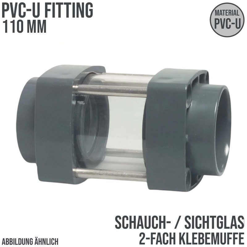 110 mm PVC Sicht Schau Glas 2-fach Klebe Muffe PN 10 bar