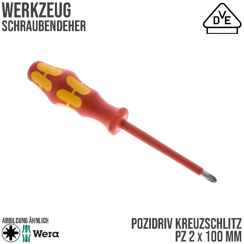 PZ 2 x 100 mm VDE Pozidriv Kreuz Schlitz Schrauben Dreher Zieher - Wera Kraftform Plus 300