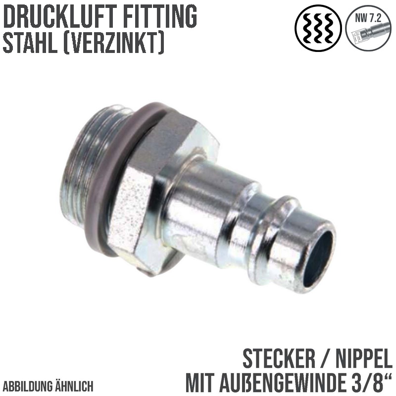 3/8" Druckluft Stecker Nippel Einsteck Anschluss Stahl verzinkt NW 7,2 mit Innengewinde AG - PN 35 bar