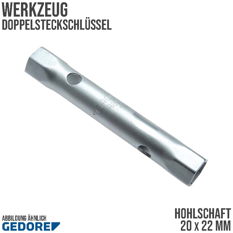 20 x 22 mm Doppel Steck Schlüssel Hohlschaft Stahlrohr verchromt Gedore