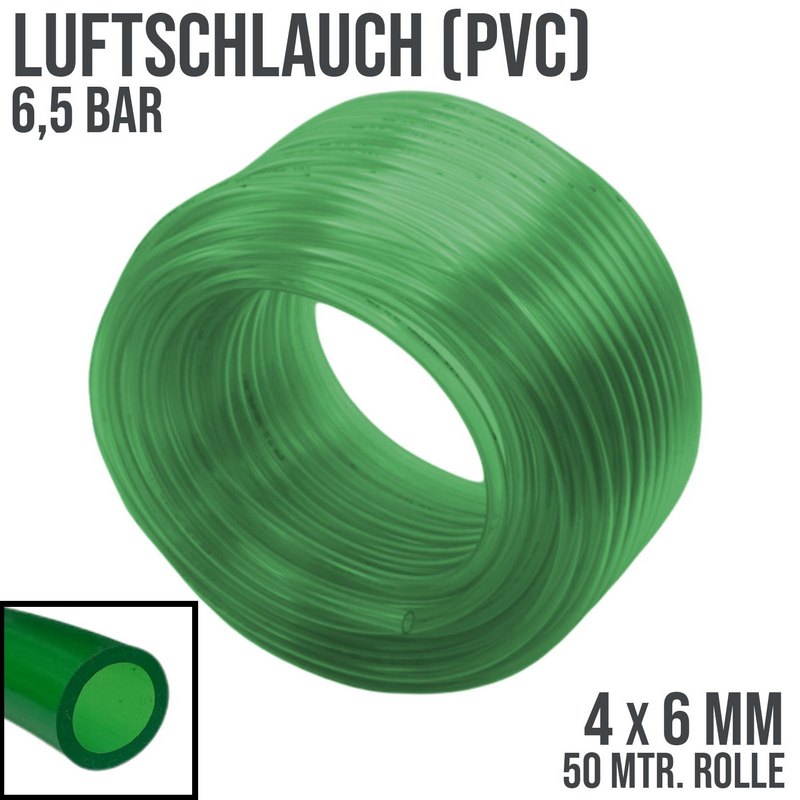 4 x 6 mm PVC Luft Filter Wasser Universal Labor Aquarium Terrarium Schlauch grün transparent - PN 6,5 bar - 50 m