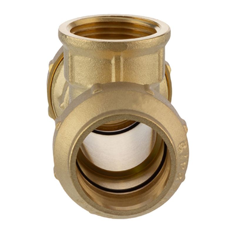 50 mm x 1 1/2" PE Fitting Klemm Verbinder Messing Verschraubung Muffe T-Stück 90° x IG DVGW - PN 16 bar