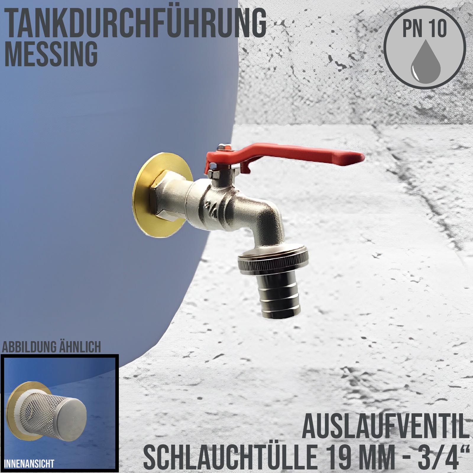 Tank Regen Tonnen Durchführung Messing Auslaufventil Wasserhahn - Anschuss Set PN 10 bar
