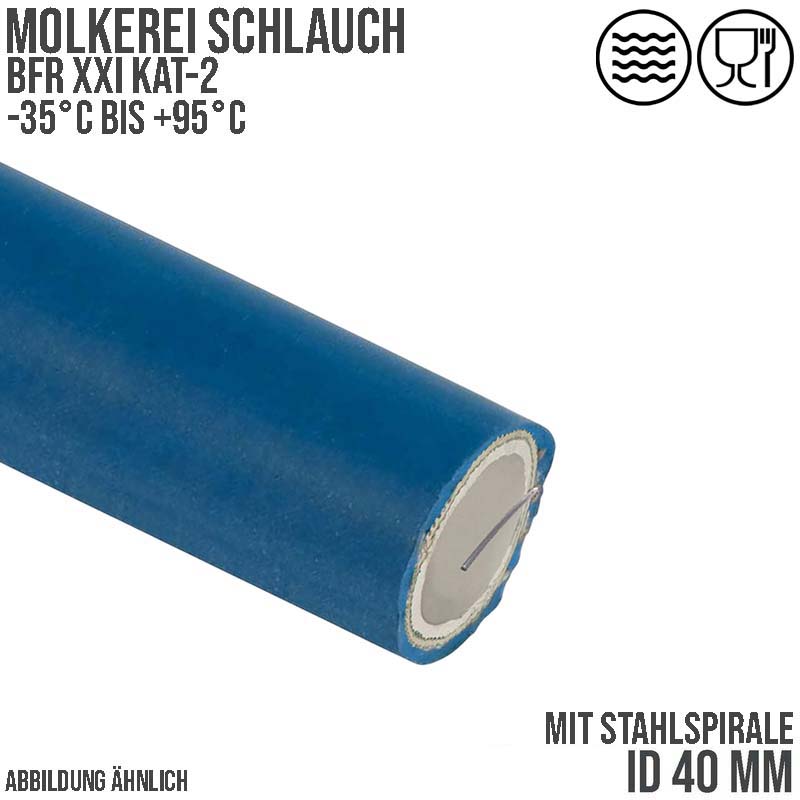 40 mm Molkerei Milch Lebensmittel Schlauch Stahlspirale BfR FDA NBR NVC blau weiß - PN 10 bar