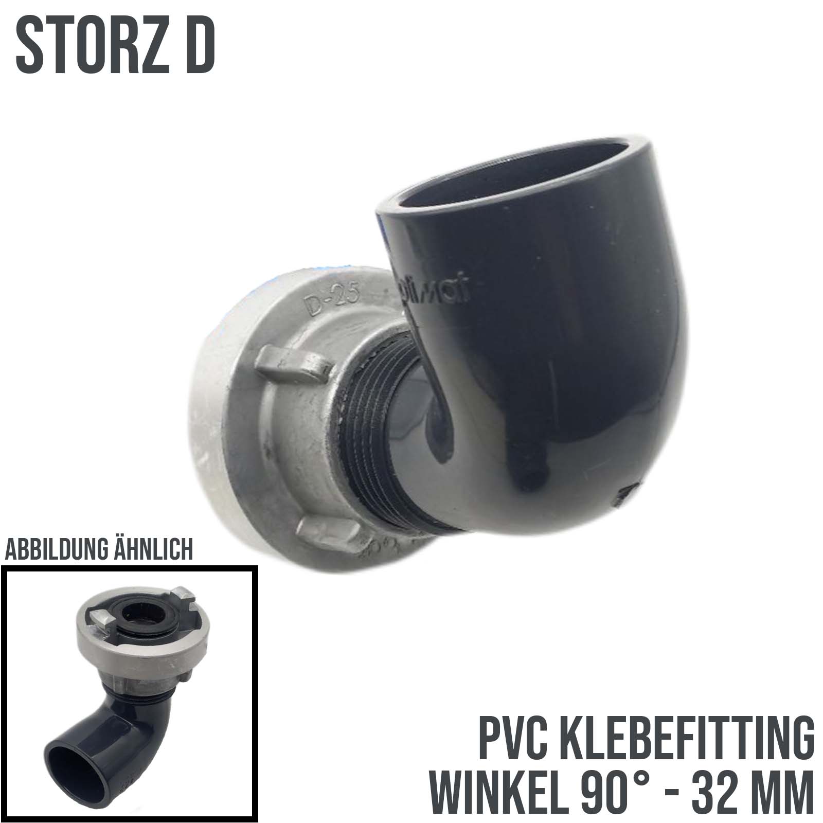 STORZ C DN 25 KA 31 Übergangsstück Adapter -> 32 mm PVC-U Klebe Fitting Winkel 90°