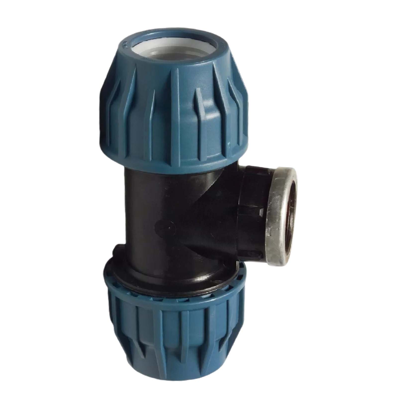 63 mm x 2 1/2" PE PP Fitting Klemm Verbinder Verschraubung Rohr T-Stück 90° x IG DVGW - PN 16 bar 