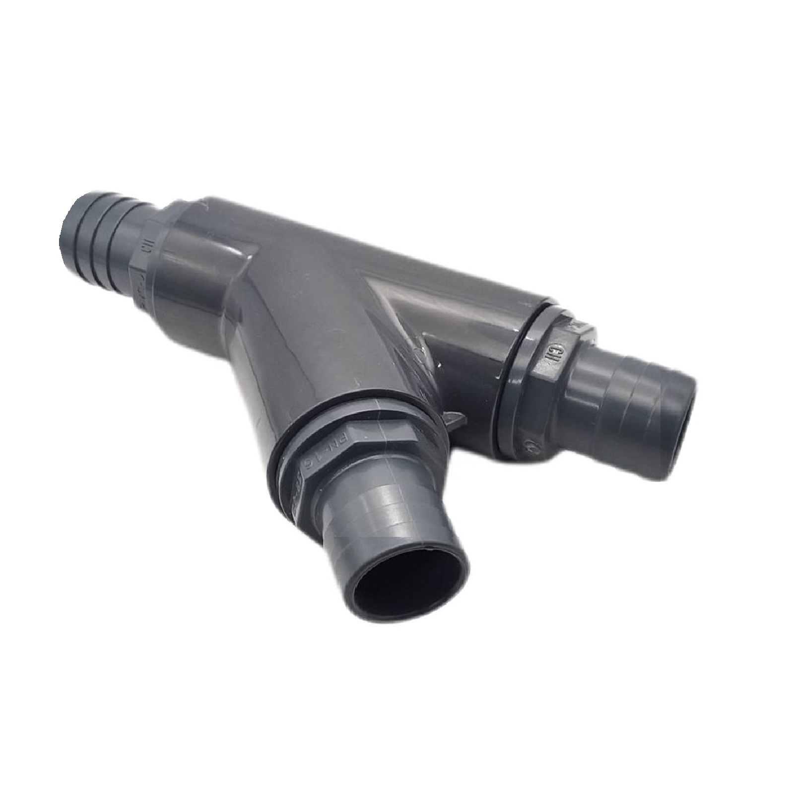38 mm PVC PROFI T-Stück 45° Schlauch Verbinder Stutzen Tülle Pool Teich Garten - PN 10 bar - Montage-Set