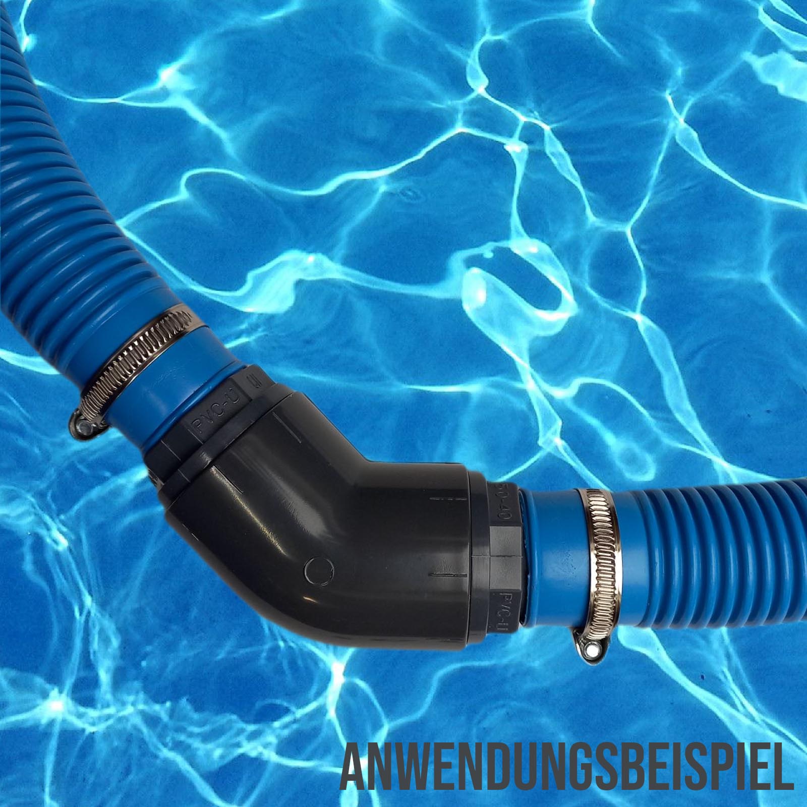 38 mm PVC PROFI Winkel 45° Schlauch Verbinder Stutzen Tülle Pool Teich Garten - PN 10 bar - Montage-Set