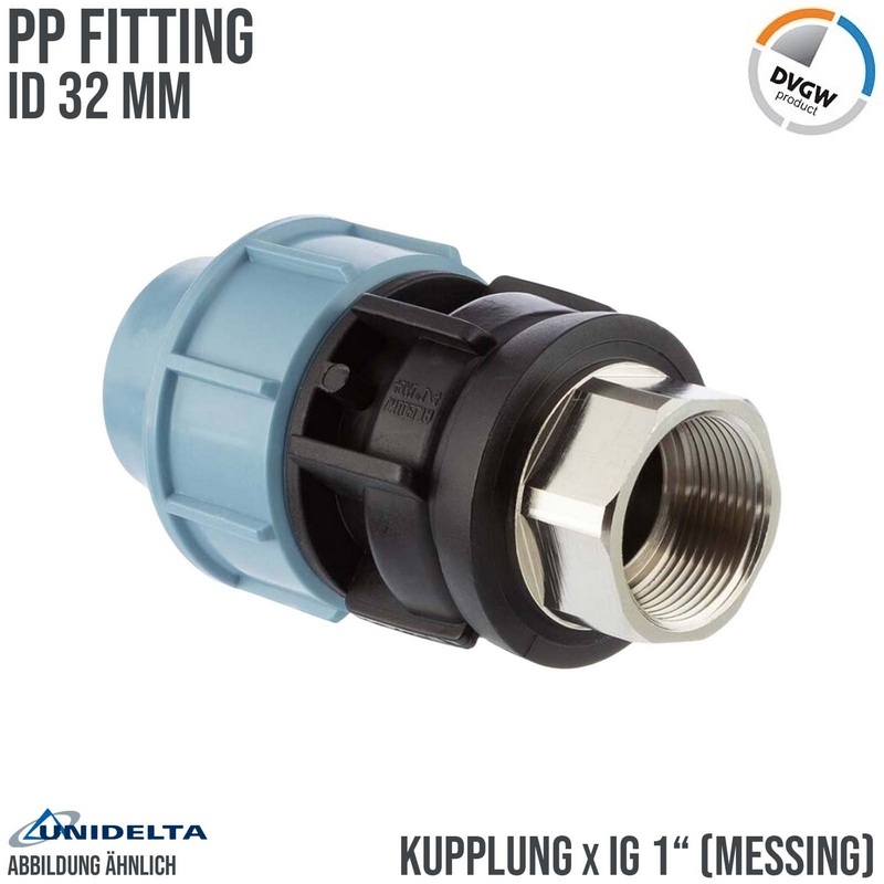32 mm x 1" PE PP Fitting Klemm Verbinder Muffe Rohr Kupplung x Messing IG DVGW - Unidelta