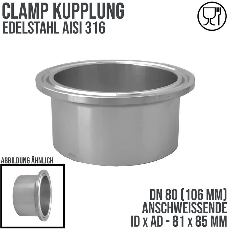 DN 80 CLAMP Kupplung 106 mm DIN 32676 Anschweissende ID 81 x AD 85 mm - PN 16 bar