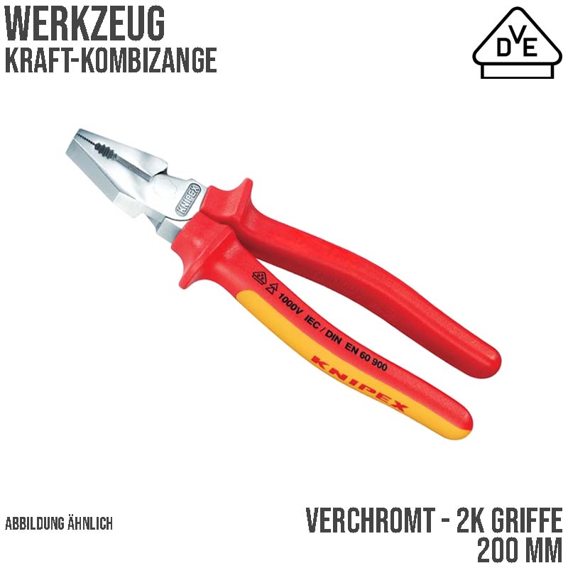 200 mm Kraft Kombi Universal Zange VDE verchromt 2K Griffe Knipex