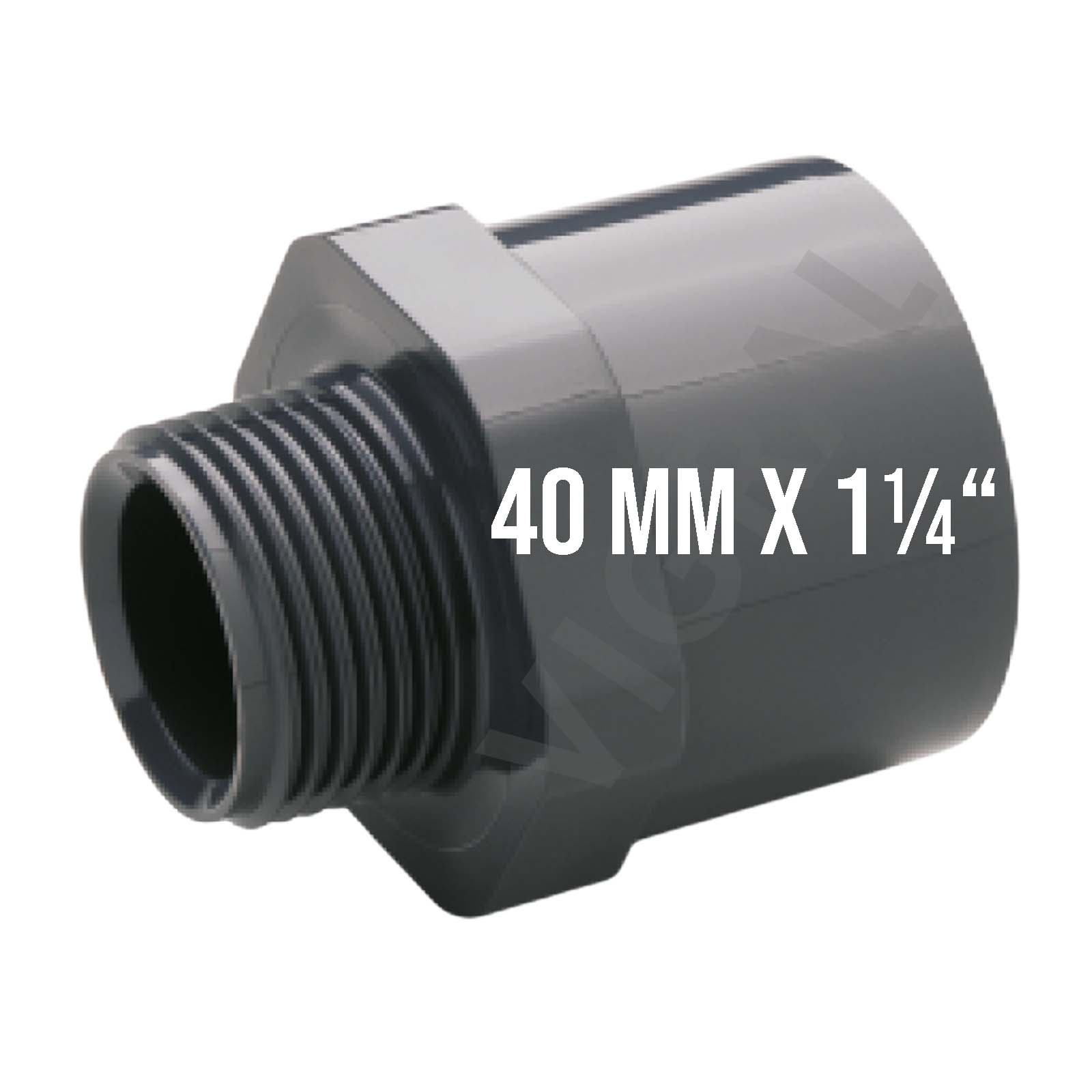40 mm PVC Klebe Fitting Übergangsnippel Sechs-/Achtkant 40/50 mm x 1 1/4" Muffe Verbinder - PN 10 bar