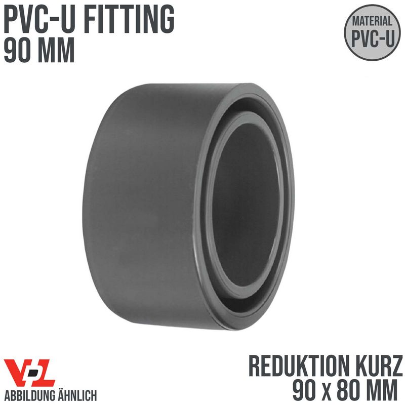 90 x 80 mm VDL PVC Klebe Fitting Reduktion kurz Muffe Verbinder - PN 16 bar
