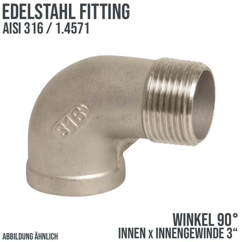 3" Edelstahl Fitting V4A AISI 316 Nr. 92 - Winkel 90° Innen x Außengewinde IG x AG - PN 16 bar