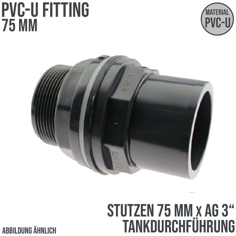 75/90 mm x 3" Zoll PVC-U Tankdurchführung Klebestutzen auf Klebemuffe x Außengewinde AG - PN 10 bar