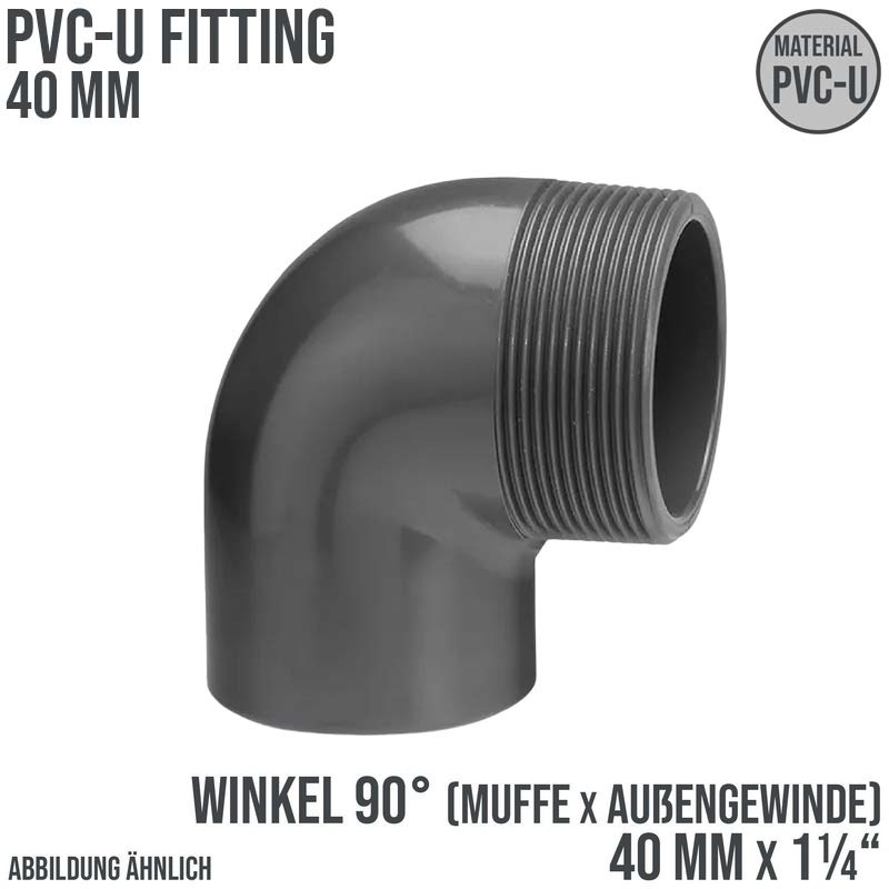 40 mm PVC Klebe Fitting Winkel 90° Außengewinde AG 40 mm x 1 1/4" Muffe Verbinder - PN 10 bar