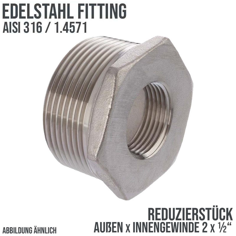 2" Edelstahl Fitting V4A AISI 316 Nr. 241 - Reduktionsstück Außen x Innengewinde - 2" x 1/2" - PN 16 bar