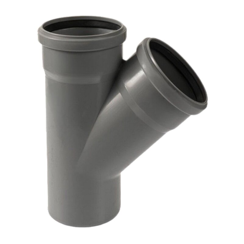 110 mm PP T-Stück 45° Abzweig Abfluß Abwasser HT KG Rohr Steckmuffe x Stutzen grau