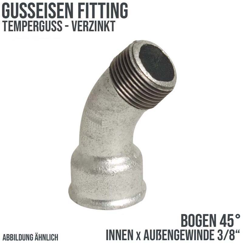 3/8" Gusseisen Temperguss Fitting Nr. 40 Bogen 45° Innen x Außengewinde IG x AGPN 25 bar