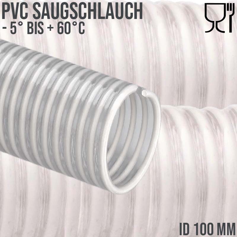 100 mm 4" Zoll Saug Ansaug Spiral Förder Pumpen Schlauch Lebensmittel Saatgut weiß PN 4 bar