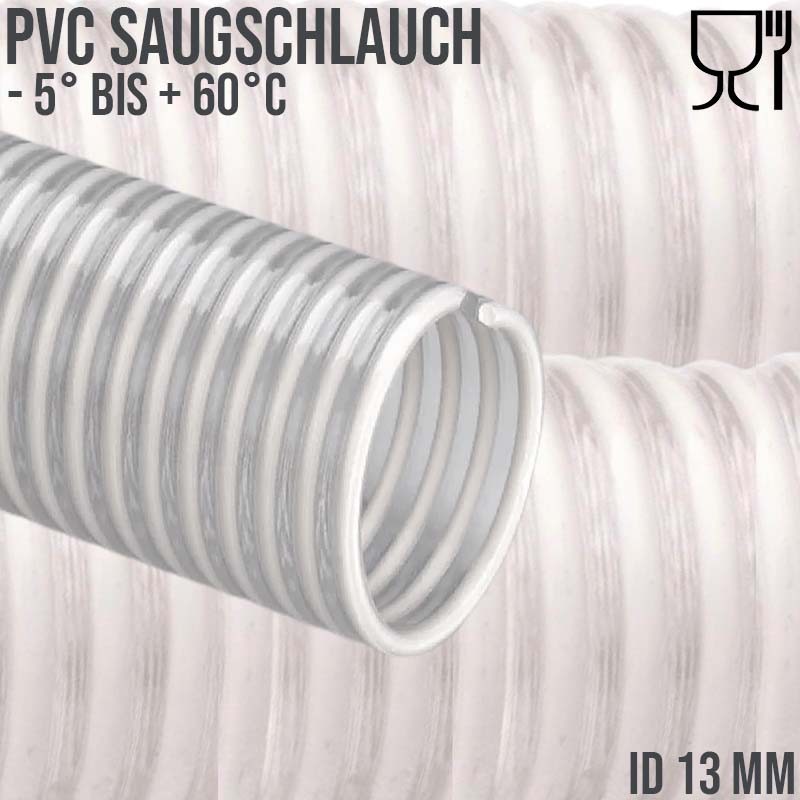 13 mm 1/2" Zoll Saug Ansaug Spiral Förder Pumpen Schlauch Lebensmittel Saatgut weiß PN 7 bar