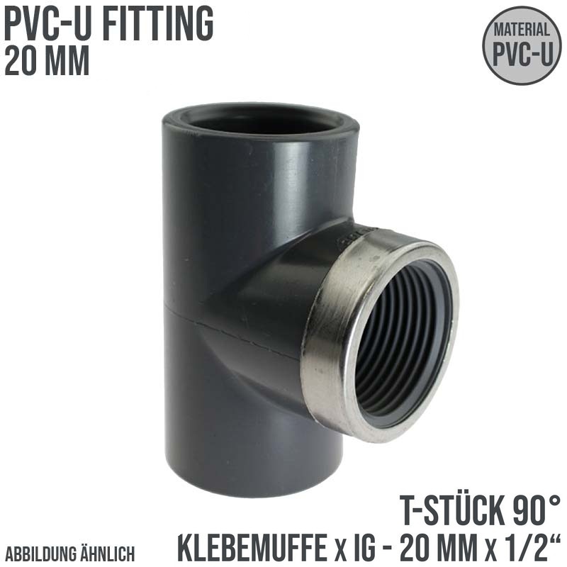 20 mm PVC Klebe Fitting T-Stück 90° 20 mm x 1/2" Klebemuffe x Innengewinde - PN 16 bar