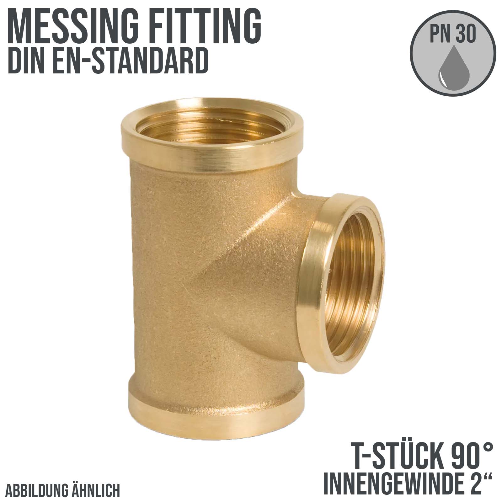 2" T-Stück 90° Innen x Innengewinde IG Messing Fittings PN 30 bar
