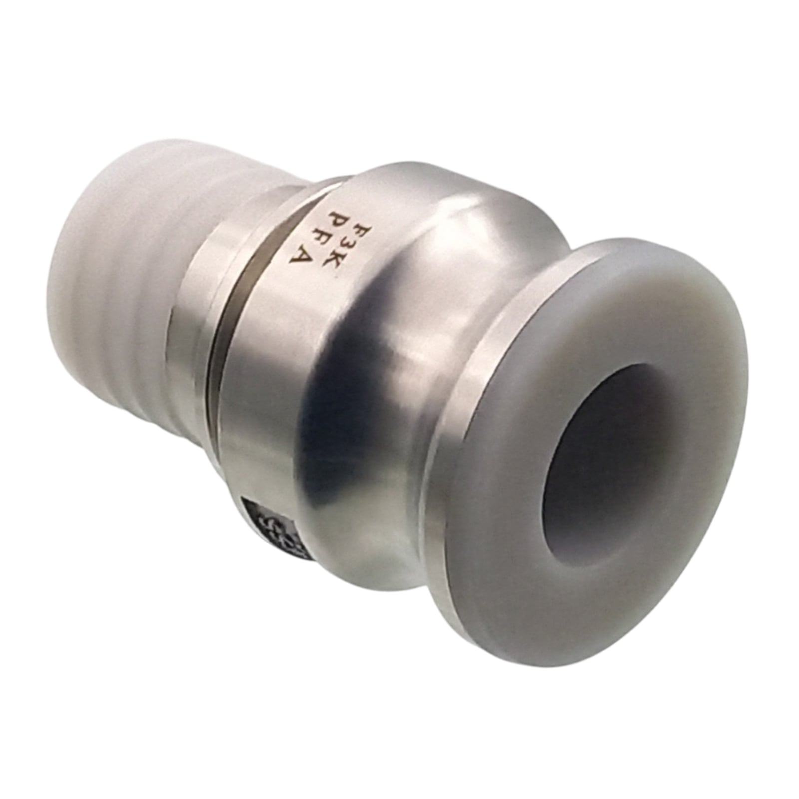 Kamlock Typ E - Vaterteil (45,5 mm) Edelstahl V2A (AISI 316) -> gerillter Stutzen DN 32 mm PFA beschichtet - PN 25 bar