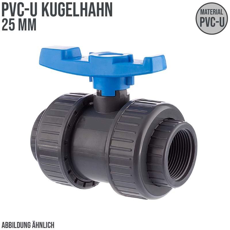 25 mm PVC Kugel Absperr Hahn Ventil beidseitige Klebemuffe Fitting PN 16 bar - blauer Griff