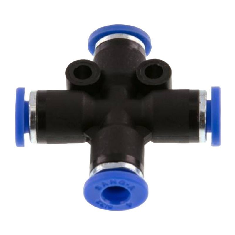 12 mm Pneumatik Steck Verbinder IQS Kreuz blau/schwarz PA PU Schlauch - PN 20 bar