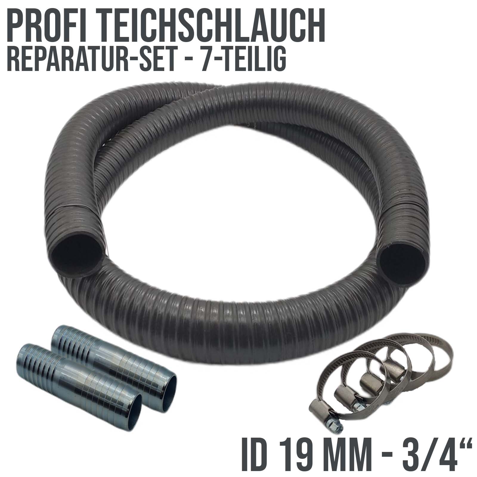 Schlauch Reparatur Set Teichschlauch Profi schwer Verlängerung 19 mm (3/4") - 7-teilig