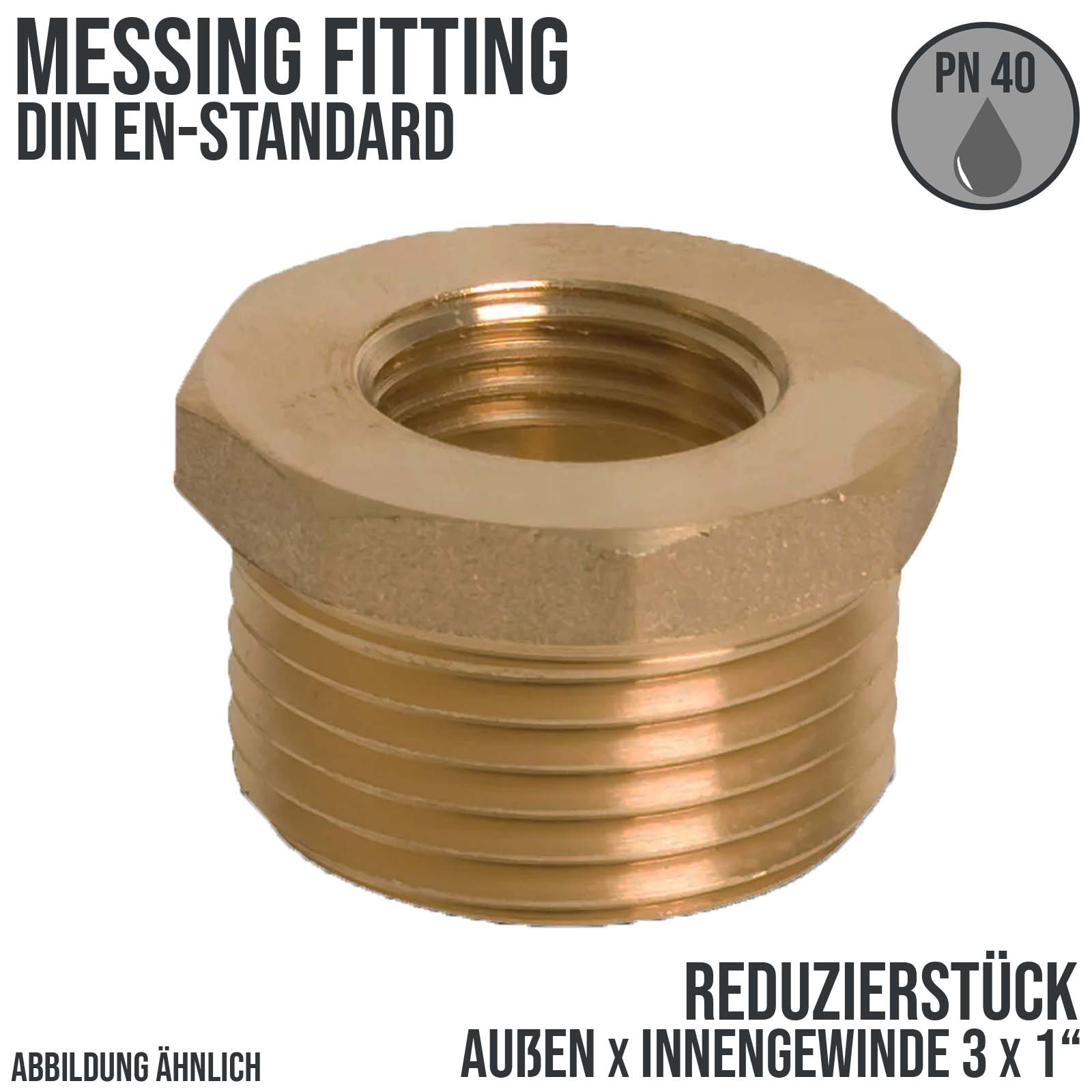 3" x 1" Reduzier Stück Nr. 241 Außen x Innengewinde AG x IG Messing Fittings PN 40 bar