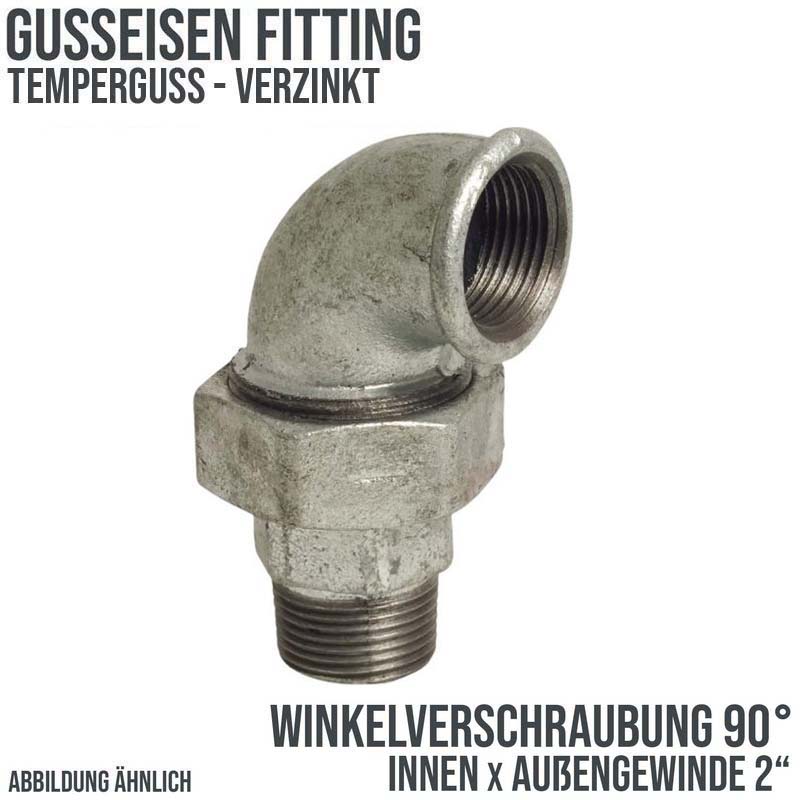 2" Gusseisen Temperguss Fitting Nr. 96 Winkelverschraubung 90° Innen x Außengewinde IG x AG DVGW PN 25 bar