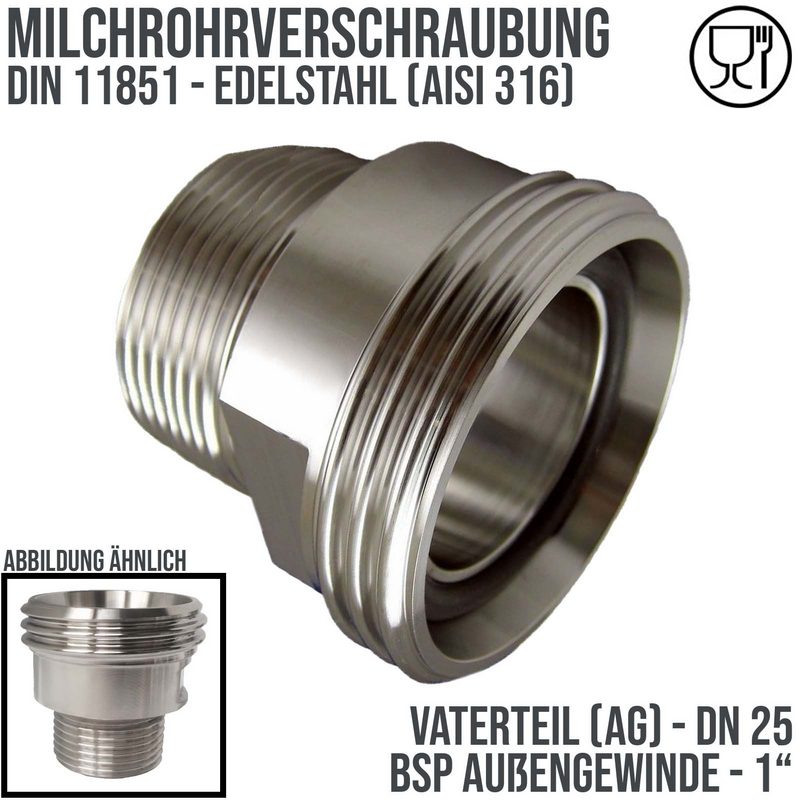 DN 25 Milchrohr Verschraubung DIN 11851 VT Vaterteil Außengewinde RD Außengewinde 1" - PN 25 bar