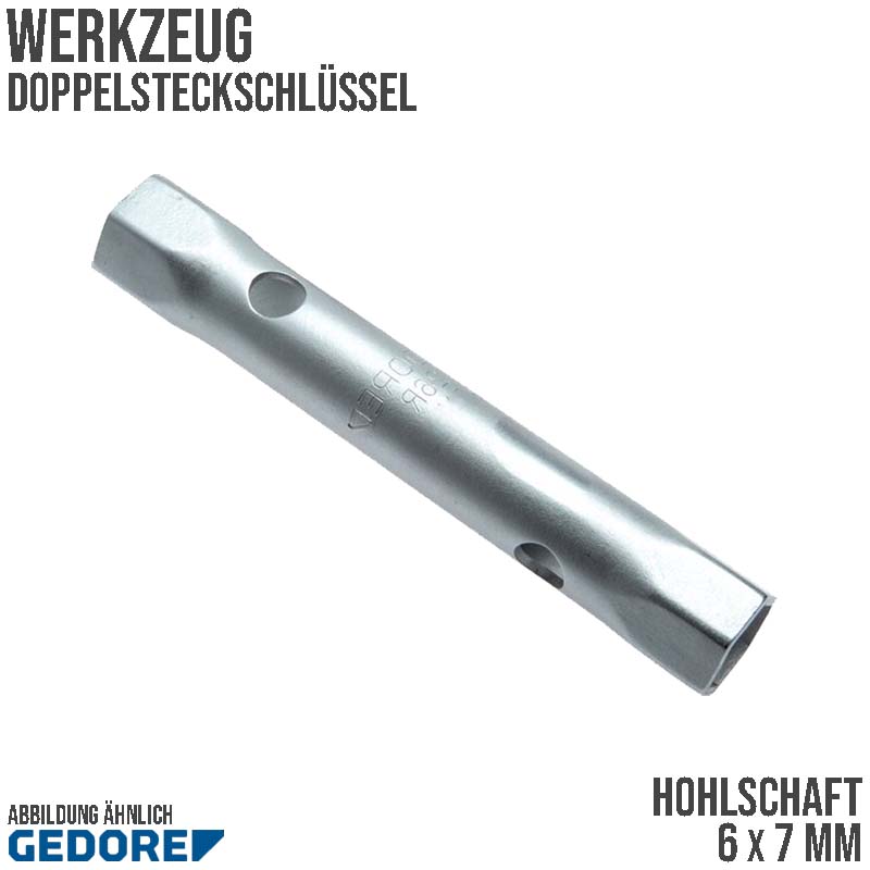 6 x 7 mm Doppel Steck Schlüssel Hohlschaft Stahlrohr verchromt Gedore