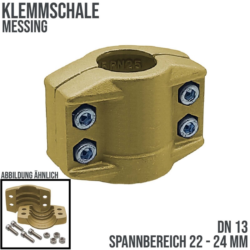 DN 13 Klemmschale Messing Spannbereich 22 - 24 mm für Schlauch ID x AD 13 x 23 mm - PN 25 bar