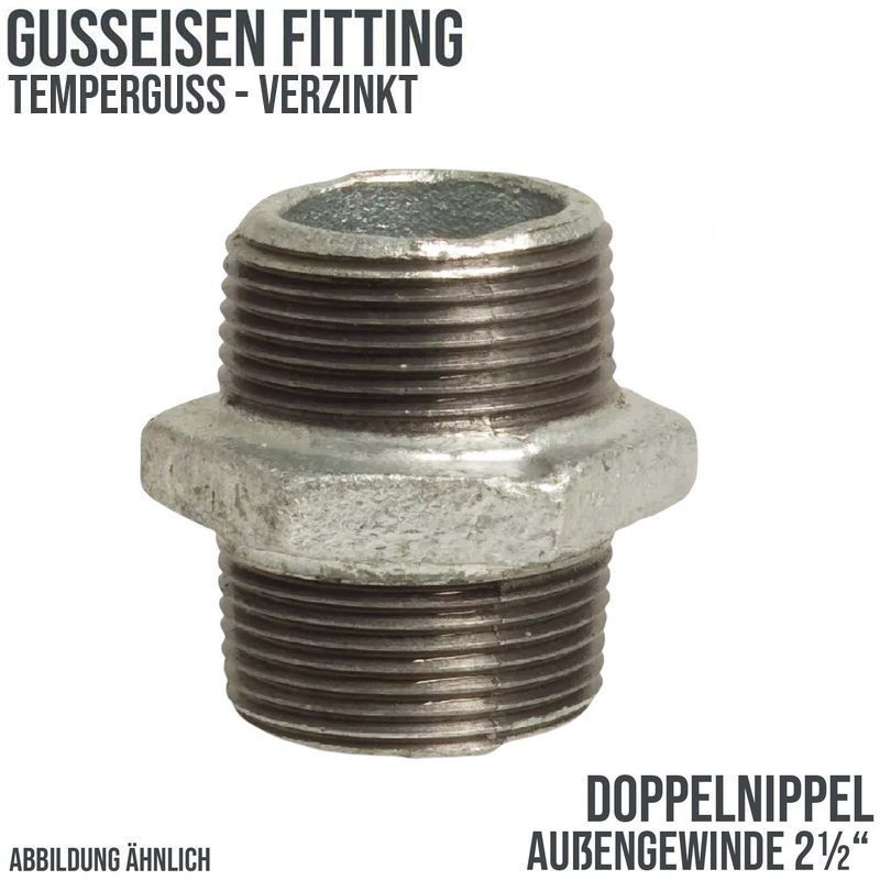 2 1/2" Gusseisen Temperguss Fitting Doppelnippel Nr. 280 Außengewinde AG PN 25 bar