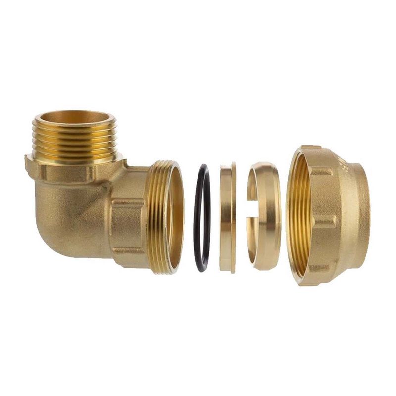 63 mm x 2" PE Fitting Klemm Verbinder Messing Verschraubung Muffe Winkel 90° x AG DVGW - PN 16 bar