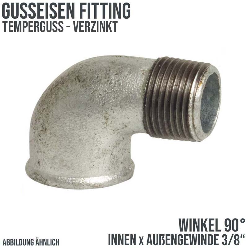 3/8" Gusseisen Temperguss Fitting Nr. 92 Winkel 90° Innen x Außengewinde IG x AG PN 25 bar
