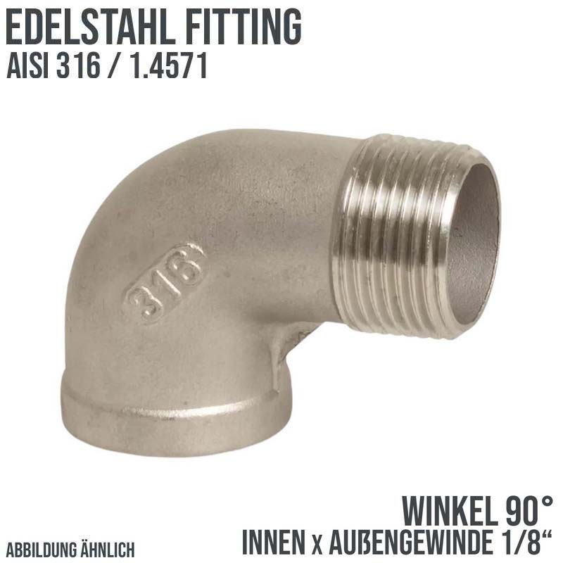 1/8" Edelstahl Fitting V4A AISI 316 Nr. 92 - Winkel 90° Innen x Außengewinde IG x AG - PN 16 bar