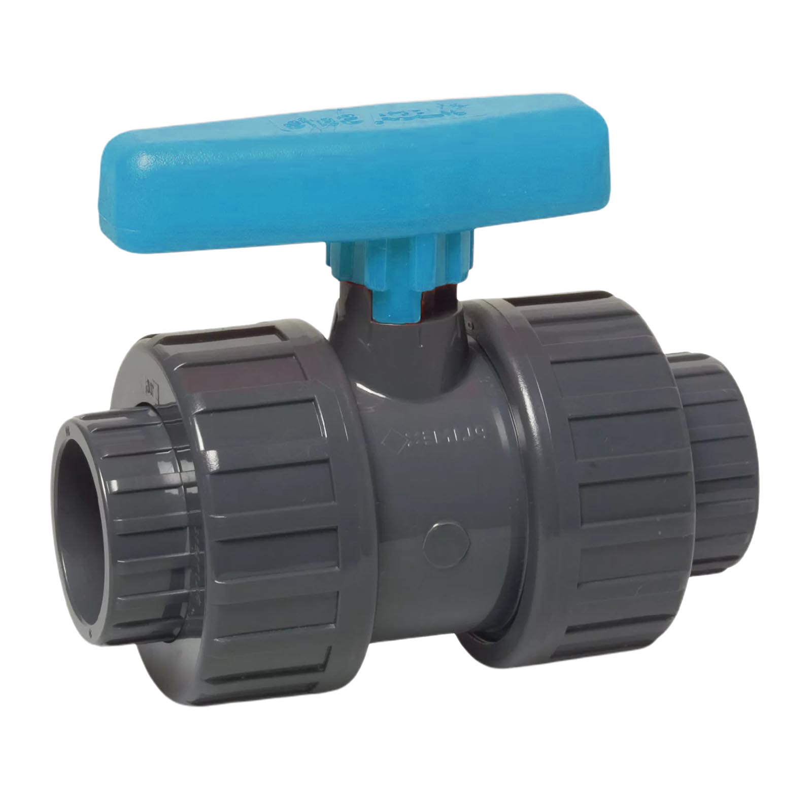 63 mm PVC Kugel Absperr Hahn Ventil beidseitige Klebemuffe Fitting PN 16 bar - blauer Griff