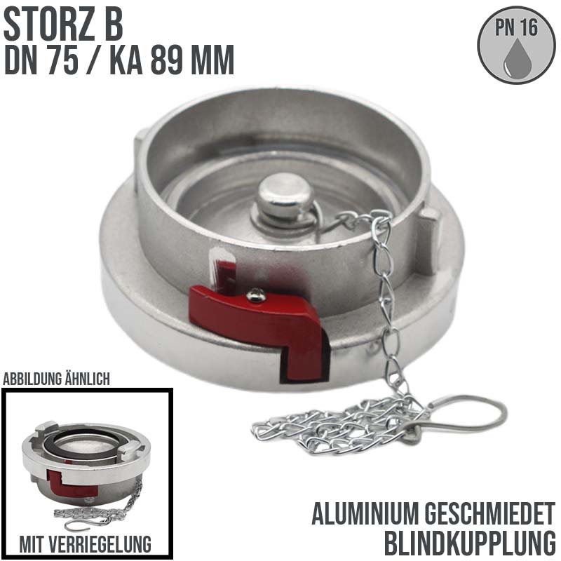 STORZ B DN 75 KA 89 Blind Kupplung mit Kette / Verriegelung Saug Bau Feuerwehr Schlauch Aluminium - PN 16 bar