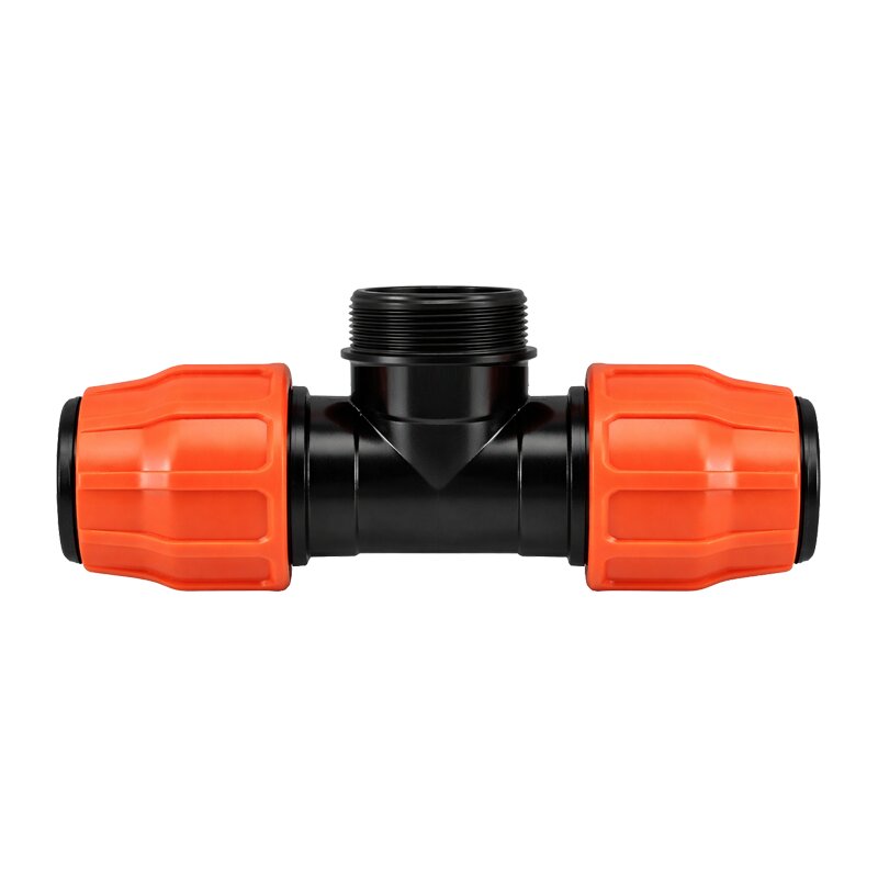 76 mm x 3" PE PP Fitting Layflat Klemm Verbinder T-Stück 90° x Außengewinde AG Flach Schlauch - PN 6 bar