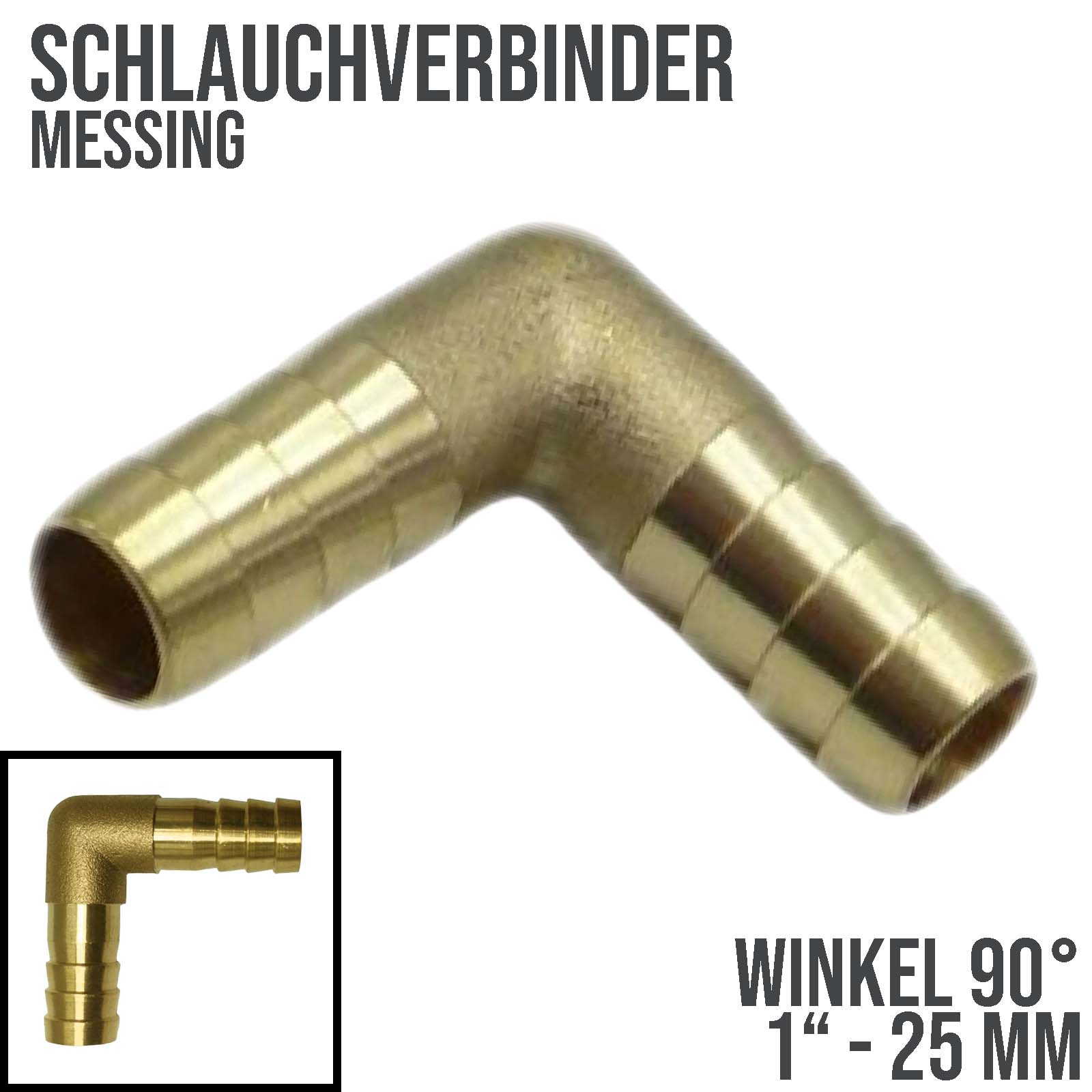 25 mm - 1" Zoll 90° Grad Winkel Schlauch Verbinder Verteiler Tülle Kupplung Reparatur Messing PN 10 bar