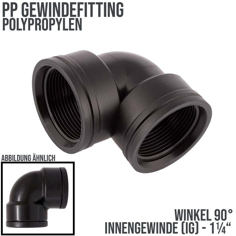 1 1/4 " PP Gewinde Fitting Winkel 90° schwarz Innen x Innengewinde IG Polypropylen - PN 10 bar