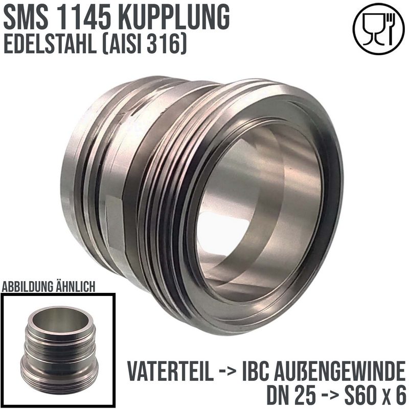 DN 25 SMS Kupplung 1145 Übergang Adapter Vaterteil Außengewinde -> IBC S60 x 6 Außengewinde - PN 16 bar