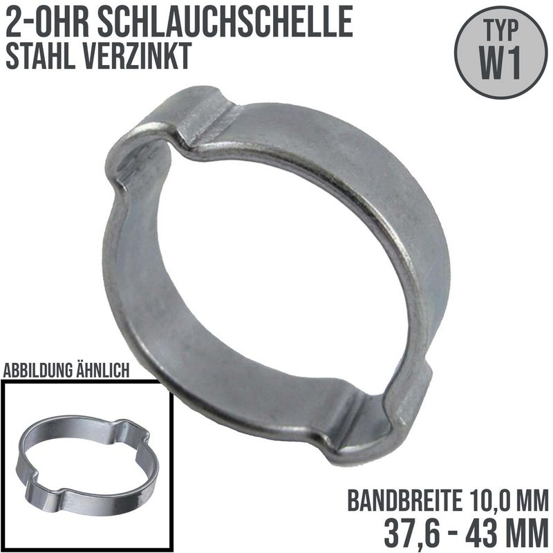 37,6 - 43 mm 2-Ohr Doppel Schlauch Schelle Stahl verzinkt W1 - Bandbr. 10,0 mm