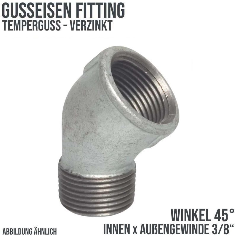 3/8" Gusseisen Temperguss Fitting Nr. 121 Winkel 45° Innen x Außengewinde IG x AG PN 25 bar
