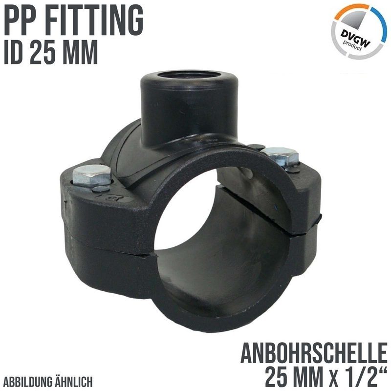 25 mm x 1/2" PP PE Anbohr Abzweig Schelle Klemmschale x Innengewinde DVGW [PN16]